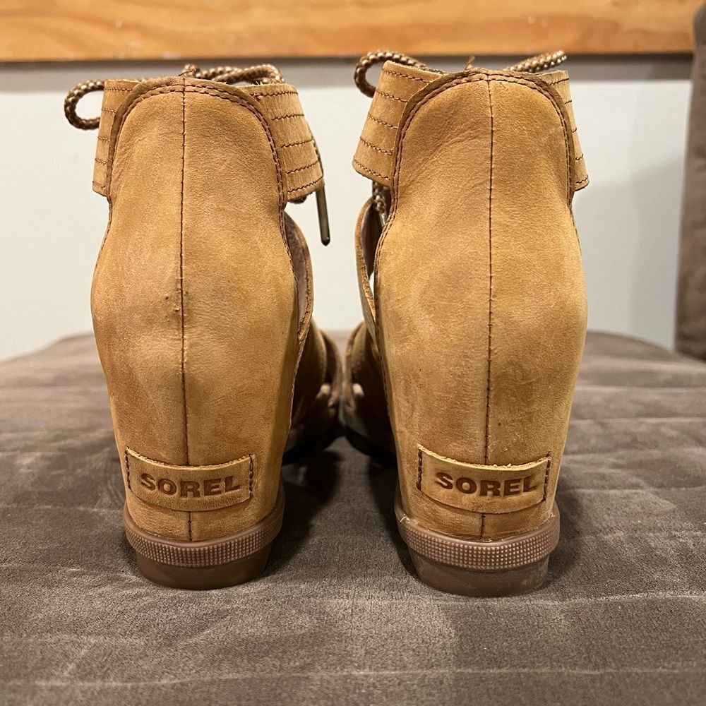 Sorel Joanie II Lace Wedge Sandal Camel Brown Size 9 - Picture 6 of 13